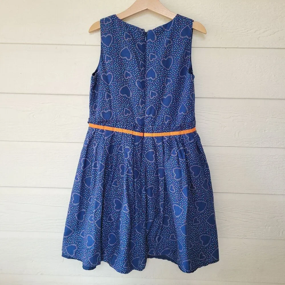 NAME IT Size 10 Lined Blue Multicolor Hearts Cotton Dress 140cm NWOT Sleeveless